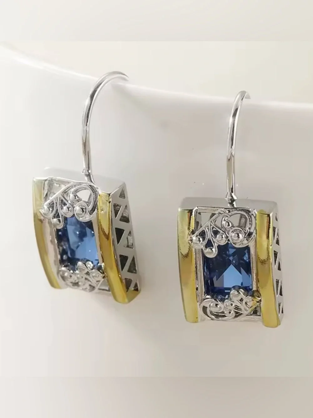 New .925 Silver & 18K Gold and Sapphire Earrings